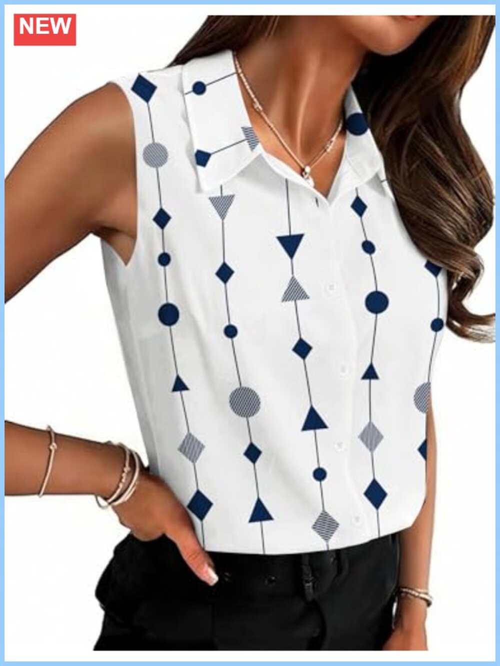 Sleeveless Button Down Blouse Collared Work Tank Top